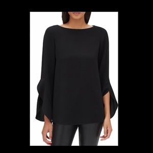 Lafayette 148 Emory Finesse Crepe Blouse Top Shirt BLACK M Slimming Tunic Cut